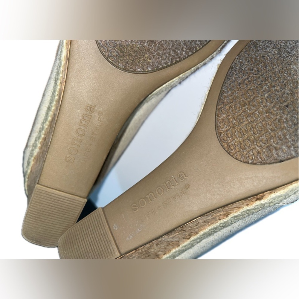Kohl's Sonoma Life Style Gold Peep Toe Cork Wedge Espidrilles 6.5 MED - Picture 14 of 15